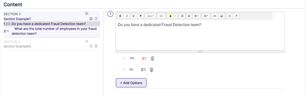 Configuring options or setting red flag option