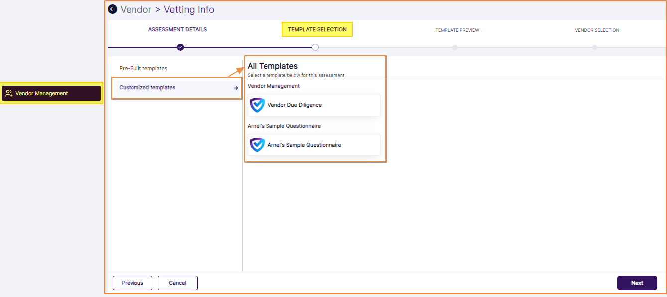 Customized Templates view