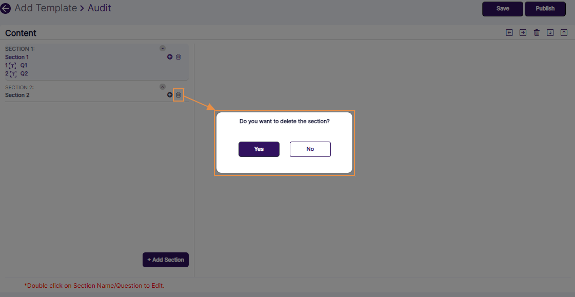 Confirmation modal prompt prior to section deletion