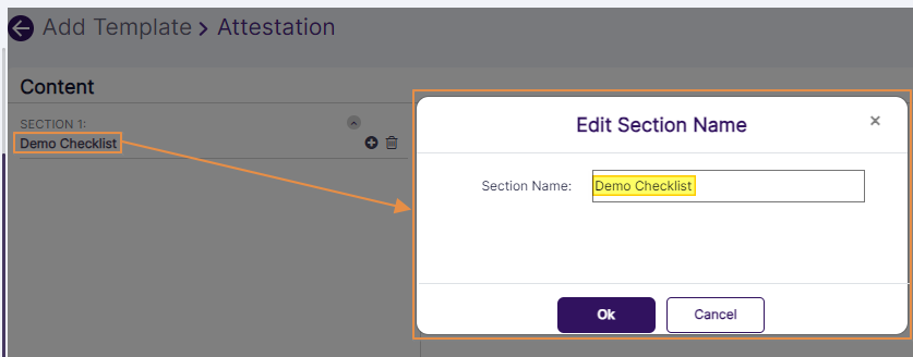 Edit Section Name modal window view