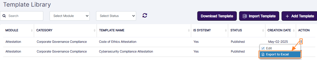Row-context Export to Excel menu option