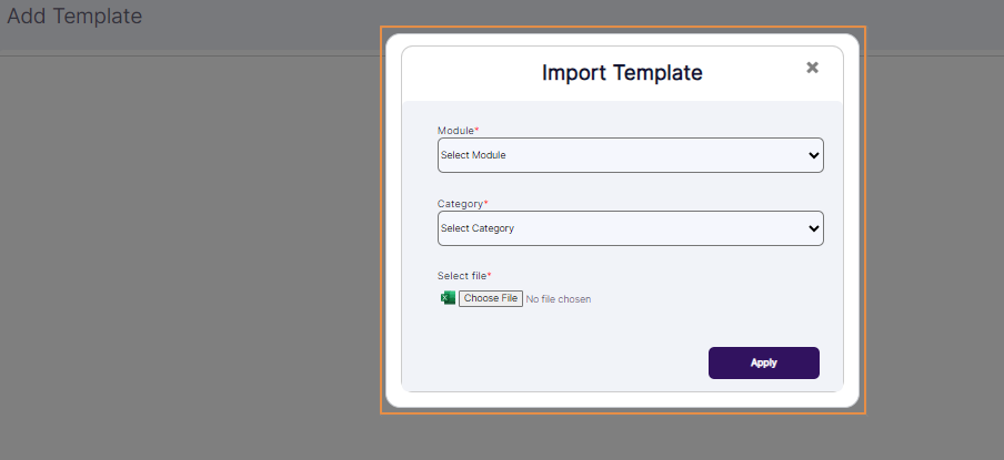 Import Template modal window