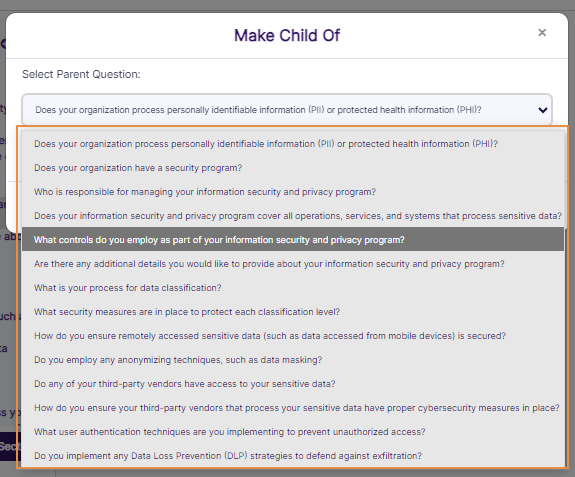Selecting Parent Question