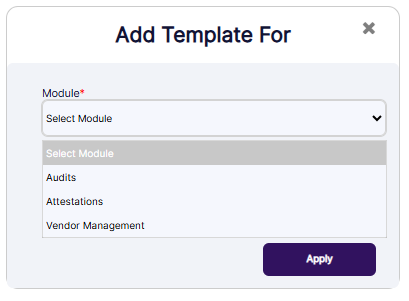 Selecting an option from the Module dropdown