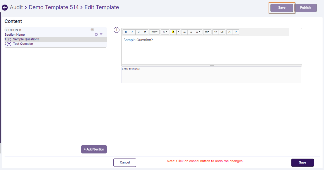 Top-right buttons disabled in add or edit question mode
