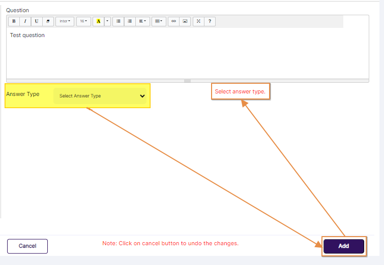 Validation prompted when answer type is not set to the custom question