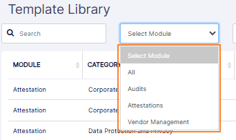 Module selection filter dropdown options