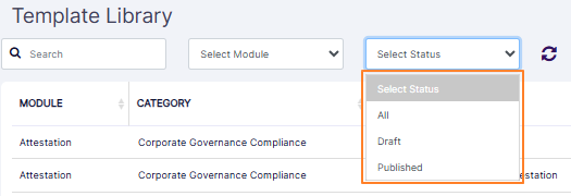 Status selection filter dropdown options
