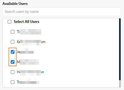 Selecting users of the left panel