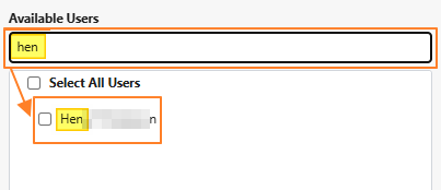Searching for users of the left panel