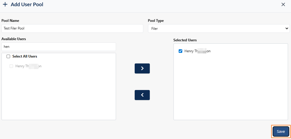 Button to confirm user pool assignment