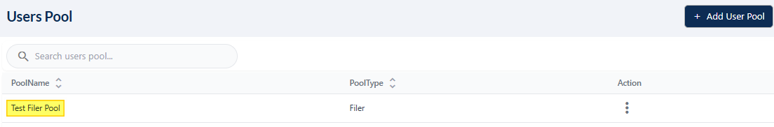 View of the created user pool
