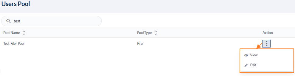 Action column menu options