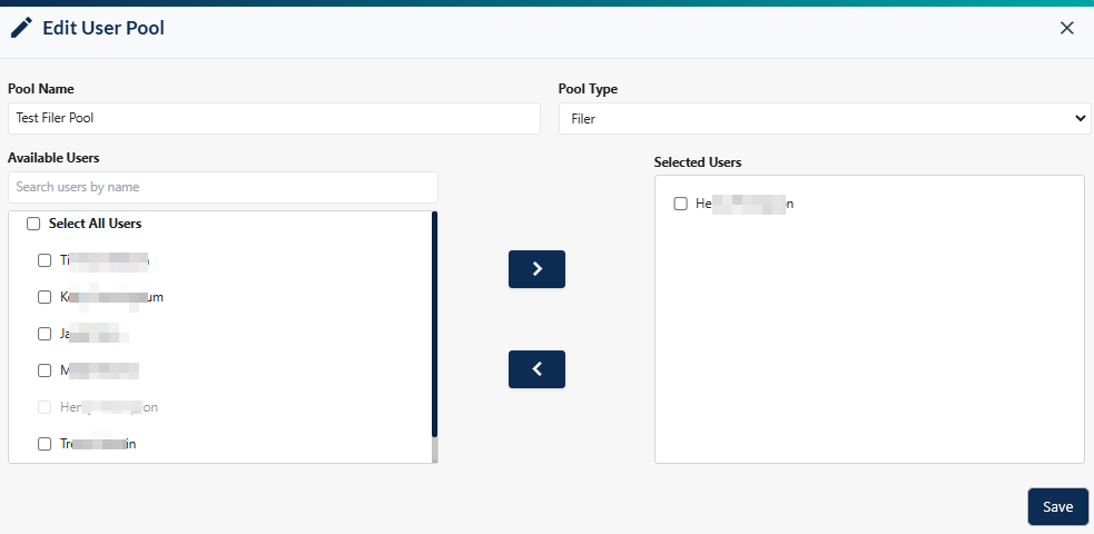 Edit User Pool modal window