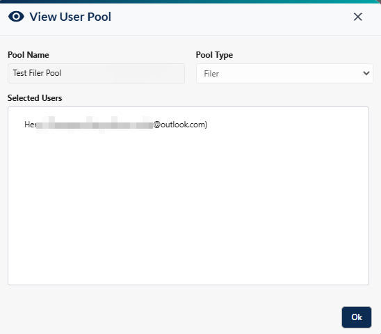 View User Pool modal window