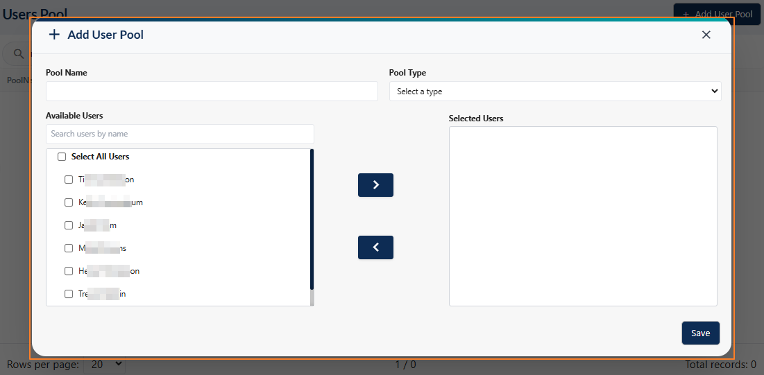 + Add User Pool modal window view