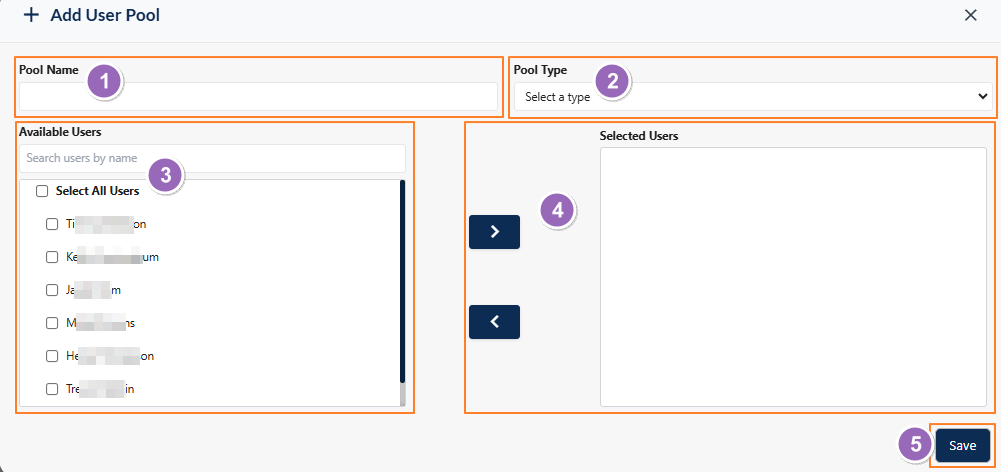 Understanding the + Add User Pool modal window elements