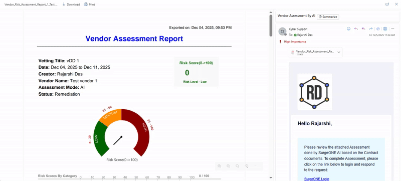 PDF attachment view after a Vendor Assessment is performed by AI