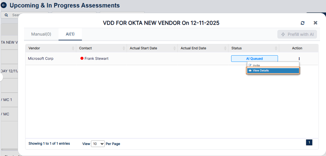 View Details modal window with toggled menu option
