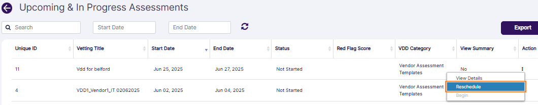 Reschedule menu option
