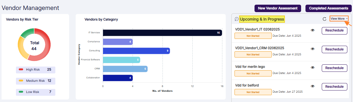 Upcoming & In Progress section View More option