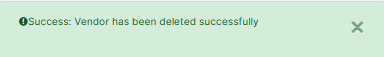 Success notification of vendor deletion