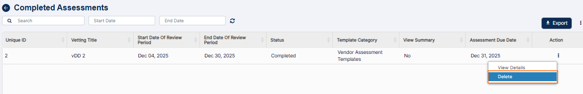 Assessment Delete option