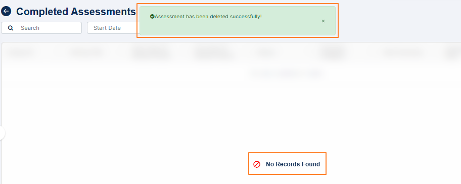 Assessment deletion success notification