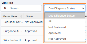Due Diligence Status filter options