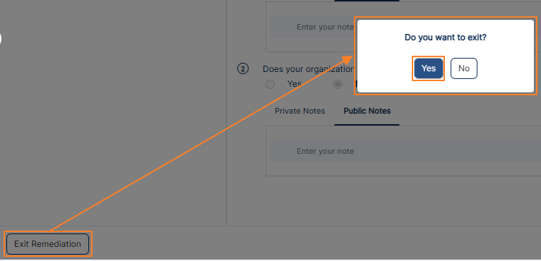 Exit Remediation confirmation modal