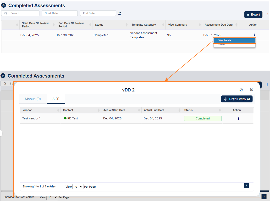 View Details menu option to view the details in AI and Manual tabs