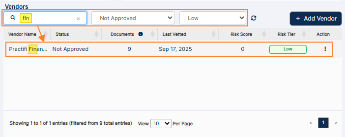 Filtered results view