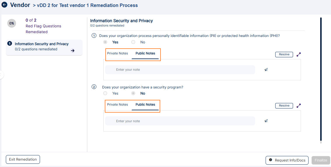 Adding notes as Vendor Admin