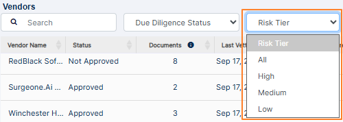 Risk Tier filter options