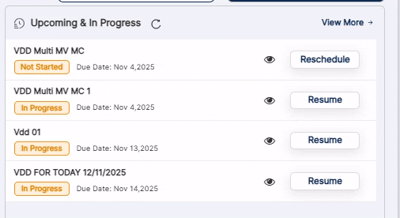 Upcoming Assessments section view