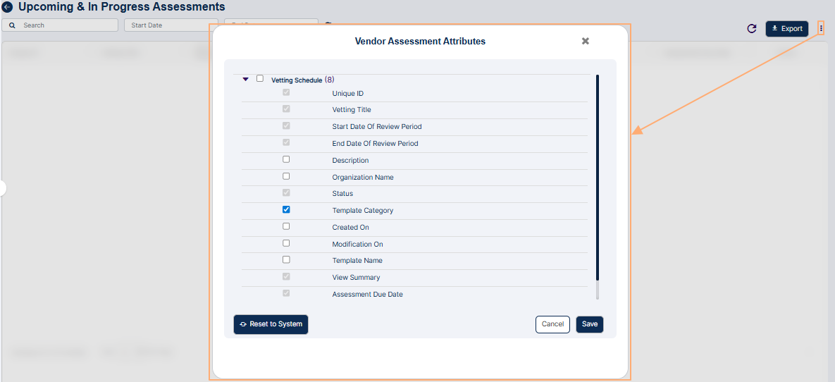 Column customization modal window