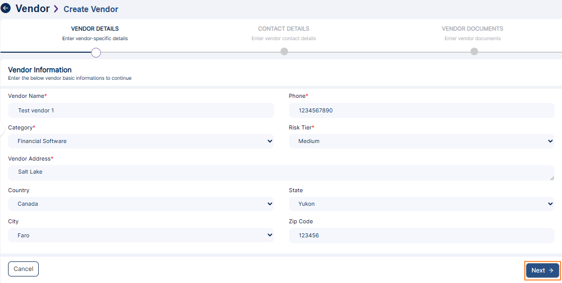 Next button to proceed
