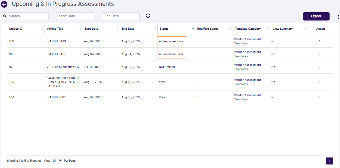 Error status in Upcoming & In Progress