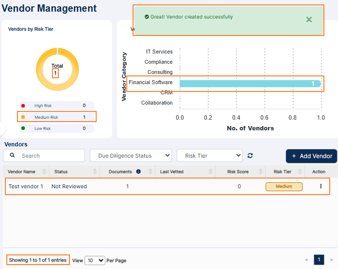 Created vendor visible in Vendors list