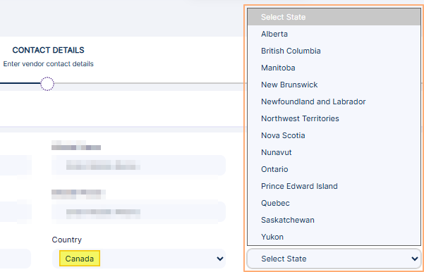 State options (when Canada is selected as Country)