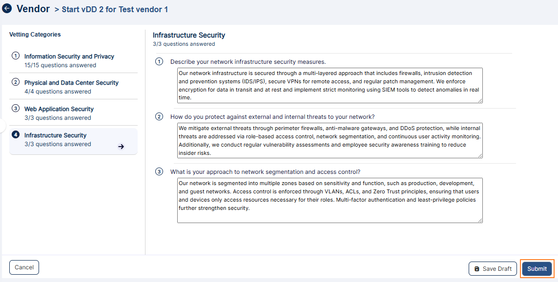 Submit button of vetting info