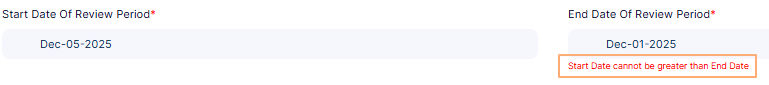 Start Date cannot be greater than End Date tooltip