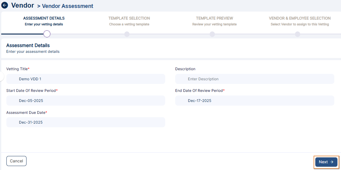 Next button to proceed