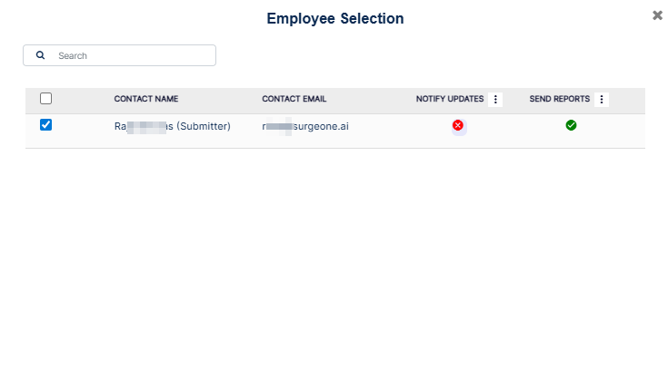 Employee Selection modal window